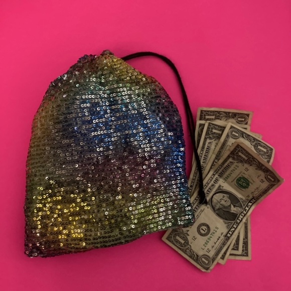 Sequin Stripper Money Bag Wristlet Rainbow Iridescent Bling Rave Dance wear Club - Picture 9 of 15